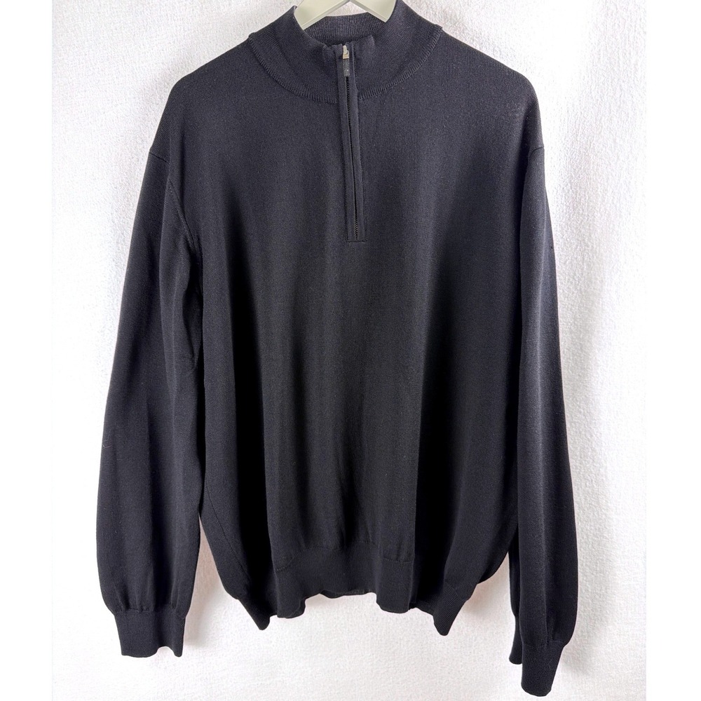 John W Nordstrom Mens XXL Black 100% Extrafine Merino Wool 1/4 Zip Sweater Italy